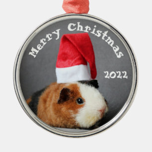 Merry Christmas Guinea Pig in a Santa Hat Metal Ornament