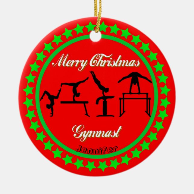 Merry Christmas Gymnast Ceramic Ornament (Front)