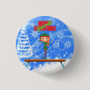 Merry Christmas Gymnast Elf 1 Inch Round Button