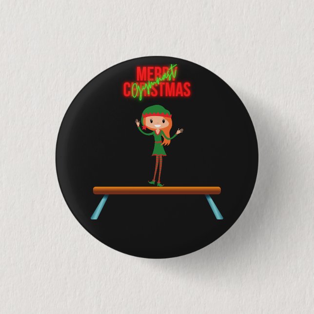 Merry Christmas Gymnast Elf 1 Inch Round Button (Front)