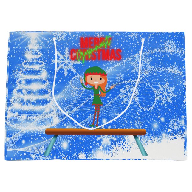 Merry Christmas Gymnast Elf Large Gift Bag (Front)
