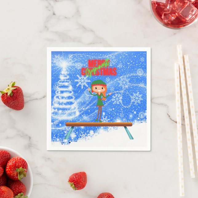 Merry Christmas Gymnast Elf Napkin (Insitu)