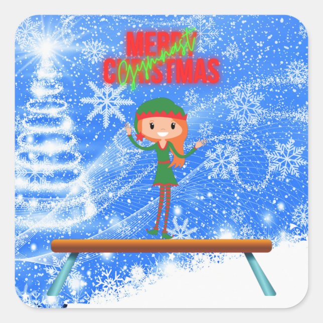 Merry Christmas Gymnast Elf Square Sticker (Front)