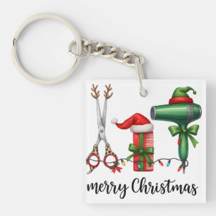 Merry Christmas Hairdresser Festive Stylist Xmas Keychain