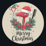 Merry Christmas Hairstylist Hairdresser Xmas Hair  Classic Round Sticker<br><div class="desc">Merry Christmas Hairstylist Hairdresser Xmas Hair Tools</div>
