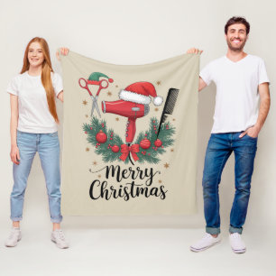 Merry Christmas Hairstylist Hairdresser Xmas Hair Fleece Blanket
