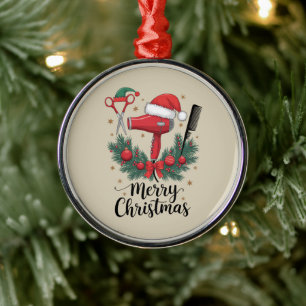 Merry Christmas Hairstylist Hairdresser Xmas Hair Metal Ornament