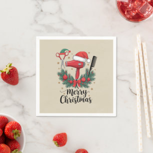 Merry Christmas Hairstylist Hairdresser Xmas Hair  Napkin