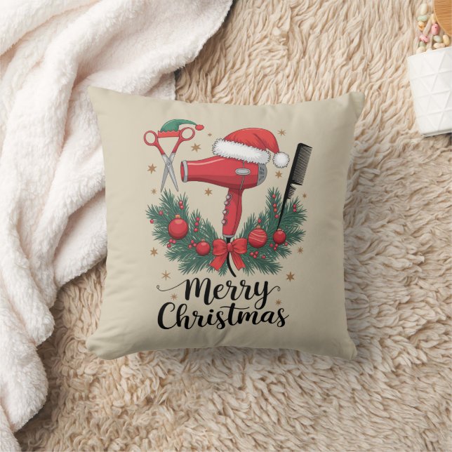Merry Christmas Hairstylist Hairdresser Xmas Hair  Throw Pillow (Blanket)