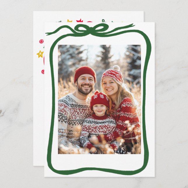 Merry Christmas Hand-Drawn CUSTOM PHOTO  Holiday Card (Front/Back)