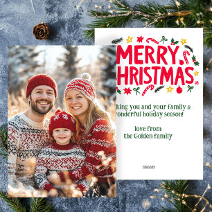 Merry Christmas Hand-Drawn CUSTOM PHOTO  Holiday Card
