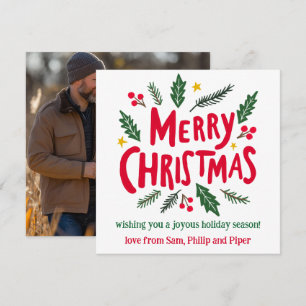 MERRY CHRISTMAS Hand-Drawn CUSTOM PHOTO  Holiday Card