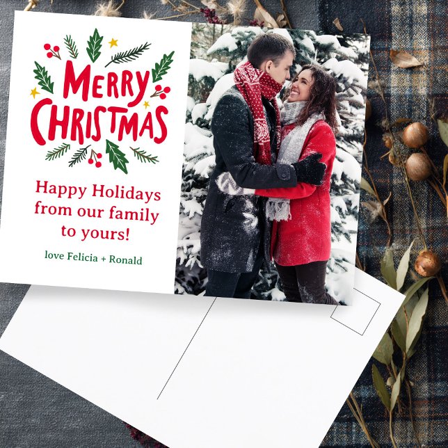 MERRY CHRISTMAS Hand-Drawn Holiday CUSTOM PHOTO Postcard (MERRY CHRISTMAS Hand-Drawn Holiday CUSTOM PHOTO Postcard
)