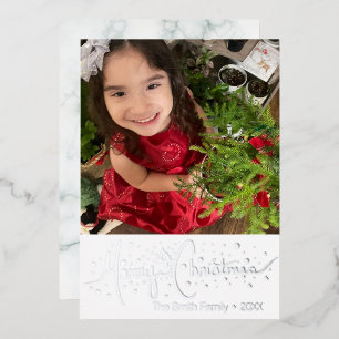  Merry Christmas Hand Drawn Photo Pressed   Foil Holiday Card