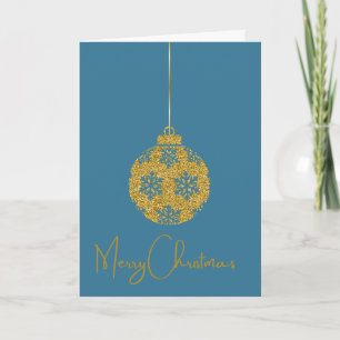 Merry Christmas Hand Illustrated Gold Bauble Card