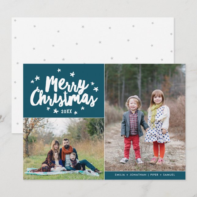 Merry Christmas Hand Lettered 2 Photo Holiday (Front/Back)