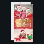 Merry Christmas Hand Lettered Script 2 Photo Card<br><div class="desc">Merry Christmas Hand Lettered Script Two Photo Card with Gold Foil Brush Stroke. The two photos and text of this hand lettered brush script can be updated and customized with your photo and family name.</div>