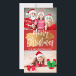 Merry Christmas Hand Lettered Script 2 Photo Card<br><div class="desc">Merry Christmas Hand Lettered Script Two Photo Card with Gold Foil Brush Stroke. The two photos and text of this hand lettered brush script can be updated and customized with your photo and family name.</div>