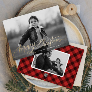Merry Christmas Hand-Lettered Script 2 Photo Holiday Card