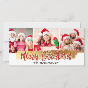 Merry Christmas Hand Lettered Script 3 Photo Card