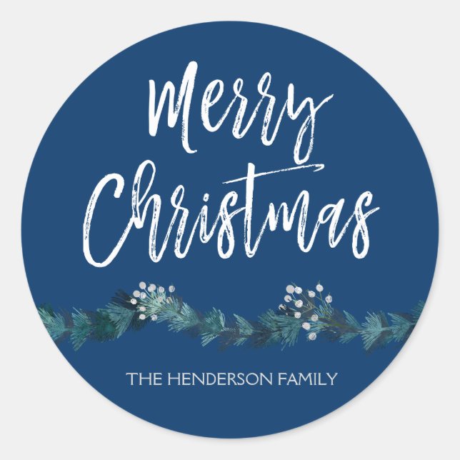 Merry Christmas Hand Lettered Script Christmas Classic Round Sticker (Front)