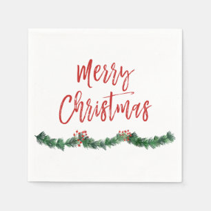 Merry Christmas Hand Lettered Script Christmas Napkin