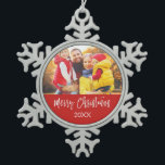 Merry Christmas Hand Lettered Script Ornament<br><div class="desc">Merry Christmas Hand Lettered Script Ornament. The photo and text of this hand lettered brush script can be updated and customized with your photo and family name.</div>