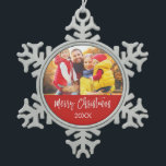 Merry Christmas Hand Lettered Script Ornament<br><div class="desc">Merry Christmas Hand Lettered Script Ornament. The photo and text of this hand lettered brush script can be updated and customized with your photo and family name.</div>