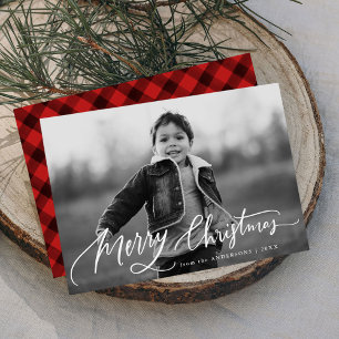 Merry Christmas Hand-Lettered Script Overlay Photo Holiday Card