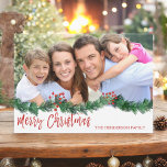 Merry Christmas Hand Lettered Script Photo Card<br><div class="desc">Merry Christmas Hand Lettered Script Garland Photo Card. The photo and text of this hand lettered brush script can be updated and customized with your photo and family name.</div>