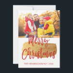 Merry Christmas Hand Lettered Script Photo Card<br><div class="desc">Merry Christmas Hand Lettered Script Photo Card. The photo and text of this hand lettered brush script can be updated and customized with your photo and family name. This card also displays the family name and a gold foil wreath on the back of the Christmas Card.</div>