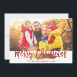Merry Christmas Hand Lettered Script Photo Card<br><div class="desc">Merry Christmas Hand Lettered Script Gold Foil Photo Card. The photo and text of this hand lettered brush script can be updated and customized with your photo and family name. This card also displays the family name and a gold foil wreath on the back of the Christmas Card.</div>