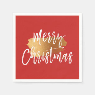 Merry Christmas Hand Lettered Script with Gold Napkin