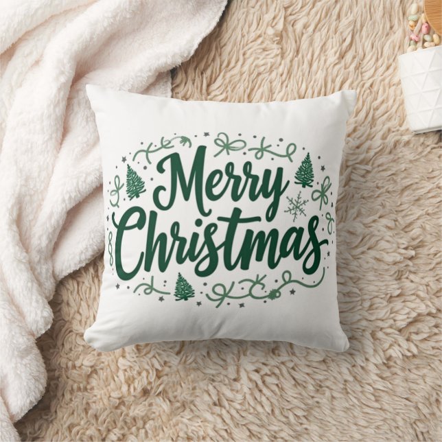 Merry Christmas Hand Lettering Decorative Pillow (Blanket)