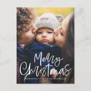 Merry Christmas Hand Lettering Overlay Photo Holiday Postcard