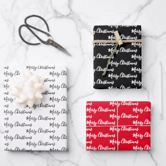 Merry Christmas Handwriting White Black Red Wrapping Paper Sheet