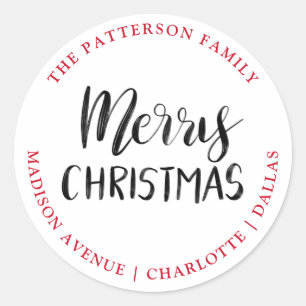 Merry Christmas Handwritten Return Address Classic Round Sticker