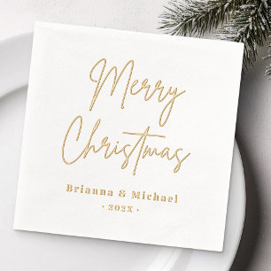 Merry Christmas handwritten script custom name Foil Napkins