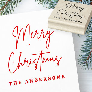 Merry Christmas handwritten script name Rubber Stamp