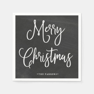 Merry Christmas   Handwritten Script on Chalkboard Napkin