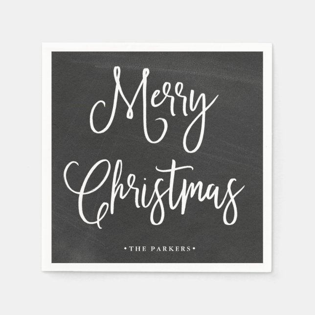 Merry Christmas | Handwritten Script on Chalkboard Napkin (Front)
