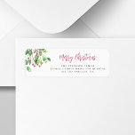 Merry Christmas handwritten script return address<br><div class="desc">Modern minimalist calligraphy Merry Christmas return address label with holly berry greenery leaves.</div>