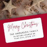 Merry Christmas handwritten script return address Label<br><div class="desc">Simple,  modern return address labels with the text "Merry Christmas" in a red,  handwritten style font and your name and return address below.</div>