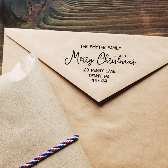 Merry Christmas Handwritten Script Rubber Stamp (Script Merry Christmas Family Name Rubber Stamp
)
