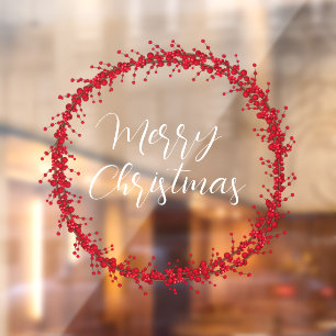 Merry Christmas handwritten text wreath  Window Cl Cling
