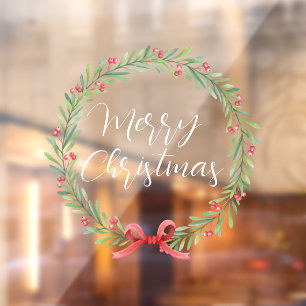 Merry Christmas handwritten text wreath  Window Cl Cling