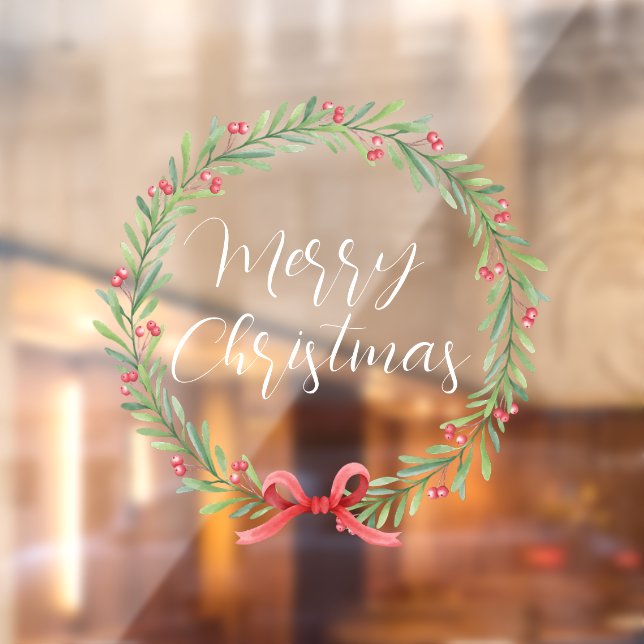 Merry Christmas handwritten text wreath  Window Cl Window Cling (Sheet 2)
