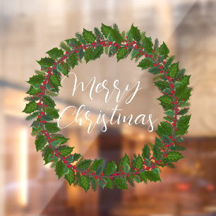 Merry Christmas handwritten text wreath Window Cli Cling