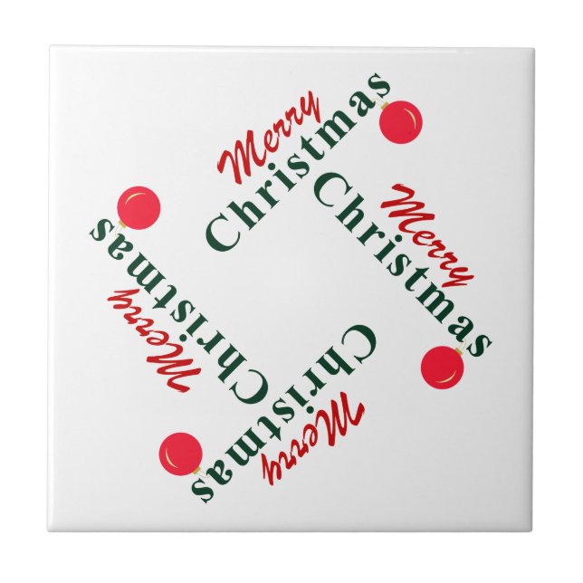 Merry Christmas, Hanging Ornament Elegant Holiday Tile (Front)