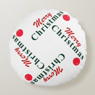 Merry Christmas Hanging Ornament Elegant Red Green Round Pillow